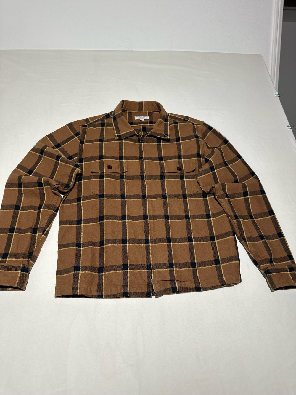 Wallace & Barnes Plaid Shirt Jacket Brown Zip Front Workwear Men’s Size L